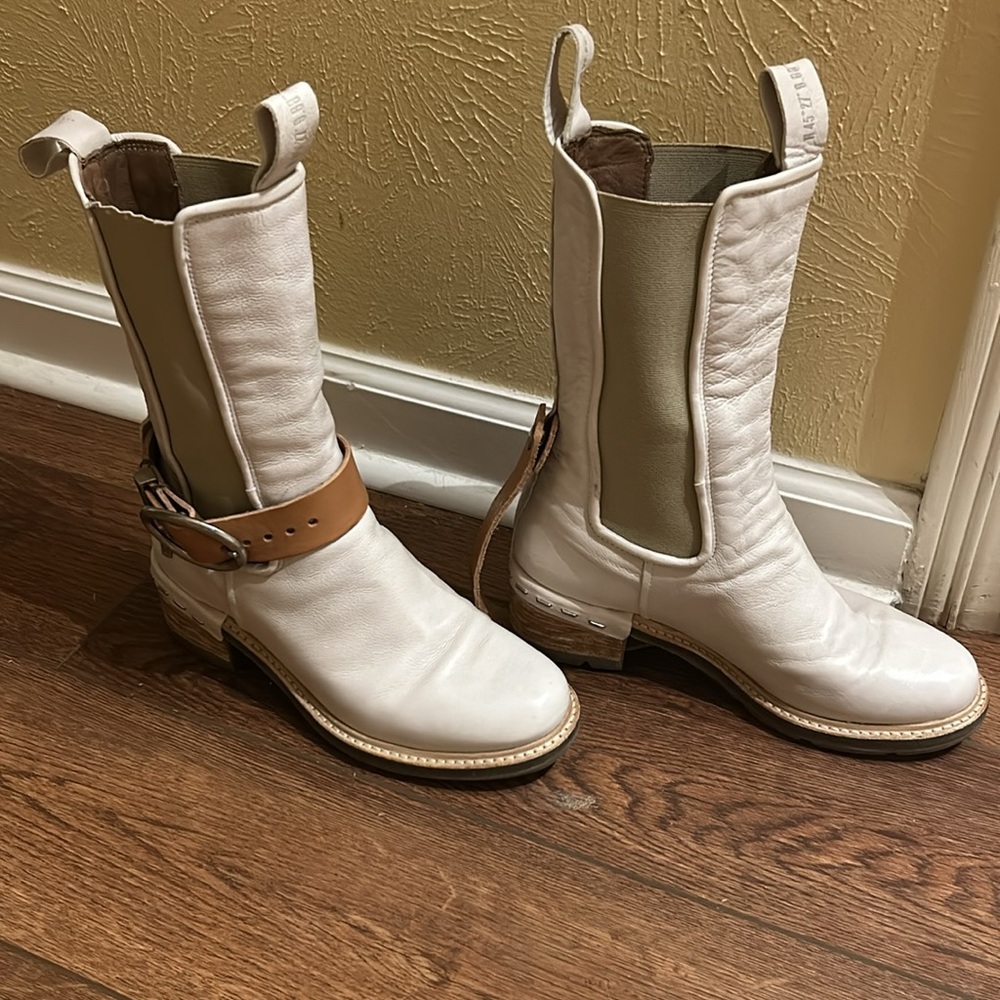 Dove white Free People buckle boots